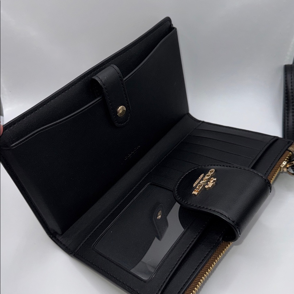 Coach Phone Wallet In Signature Canvas Khaki Black - Picture 7 of 8